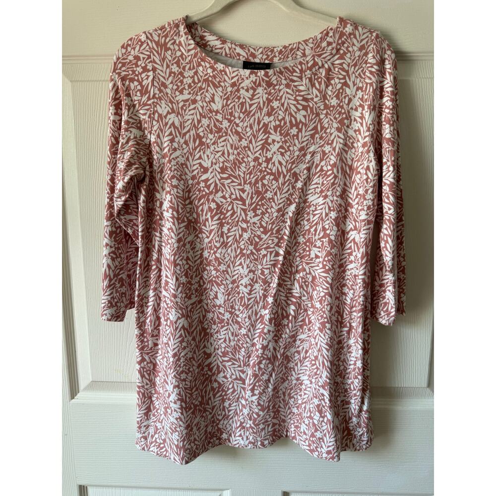 J. Jill Wearever Collection Mauve Floral Tunic Top 3/4 Sleeve Size S